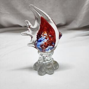 Angel fish Glass paperweight red and blue 1A